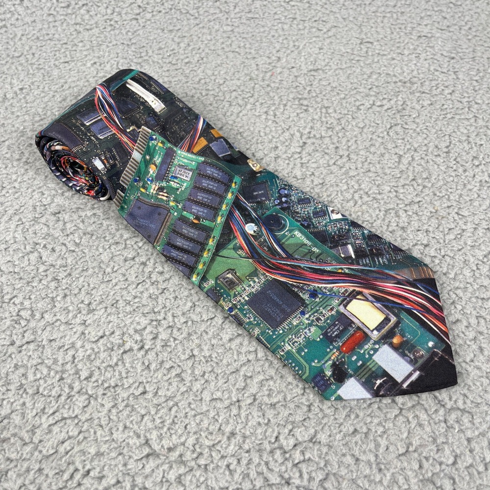 Vintage Neck Tie Computer‎ Circuit Board Tech Nerdcore Office Novelty 90s Marlin